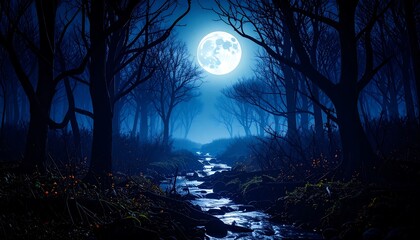 Fototapeta premium Moonlight forest stream