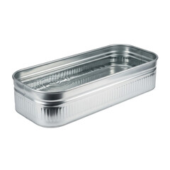 A rectangular galvanized metal stock tank, often used for watering livestock, can also serve as a rustic planter or outdoor decor element.