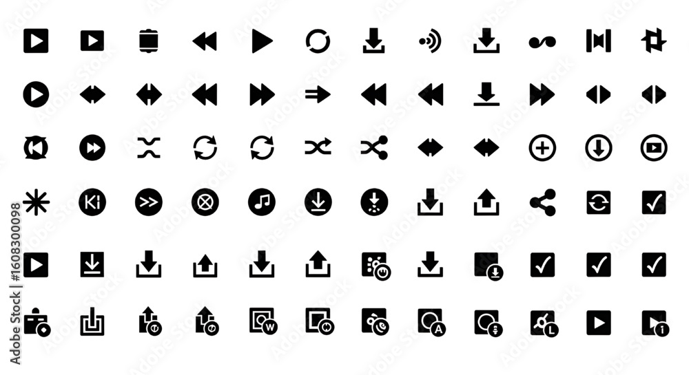 Poster a large collection of various black and white icons with different patterns and symbols.