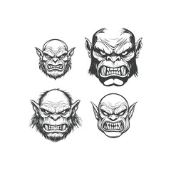 Fototapeta premium hand drawn illustration of an angry ogre face with fierce expression, sharp teeth, and exaggerated features