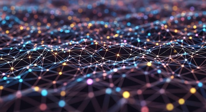 Abstract network background with glowing nodes and connecting lines technology illustration