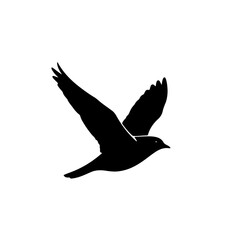 Minimalist black bird silhouette in flight.