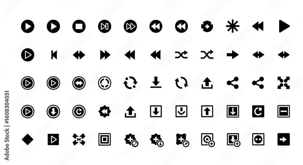 Poster a collection of various black and white circular icons with different patterns and symbols.