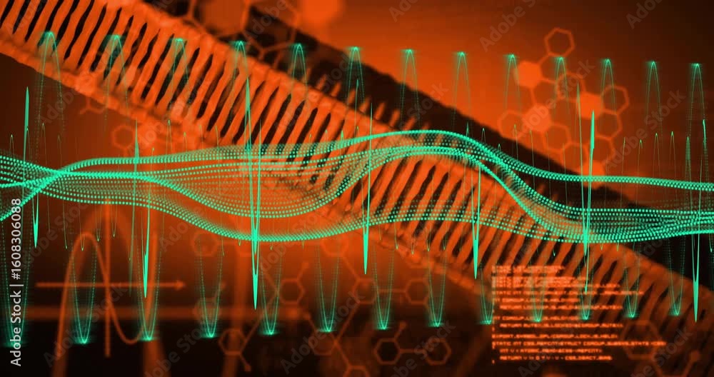 Aufkleber scene starting turquoise waveform pulsing shifting helix code blinking hex fading showing data flow