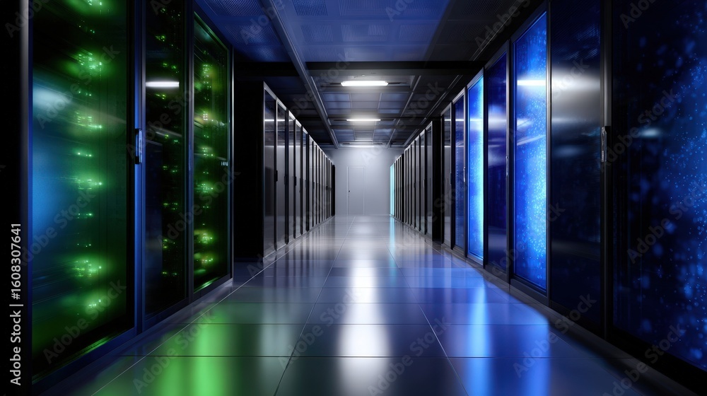 Poster advanced data center with modern server racks