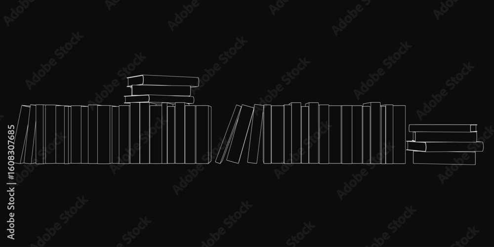 Aufkleber a stack of books in black and white contour illustration, neatly arranged on a dark background. the 
