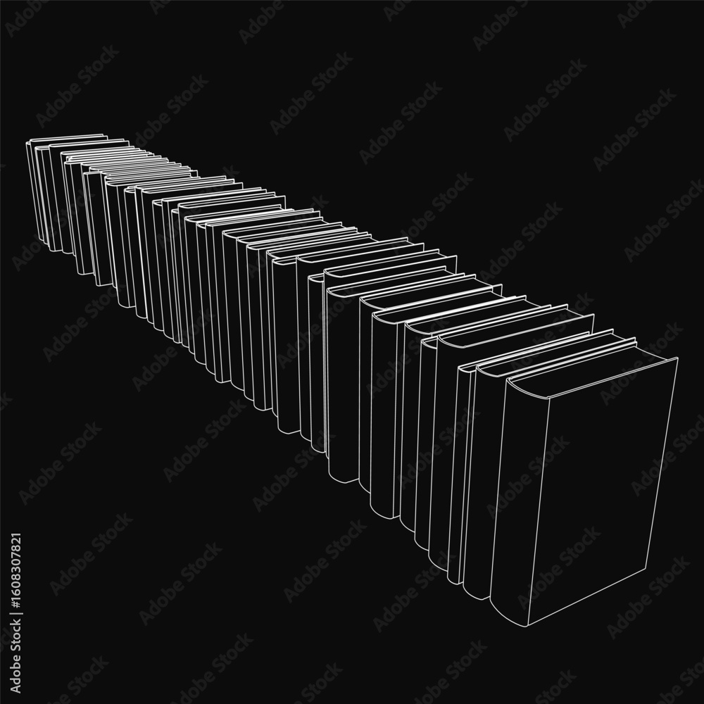 Poster a neat stack of white books with clean contours stands out against a black background. the 3d model 