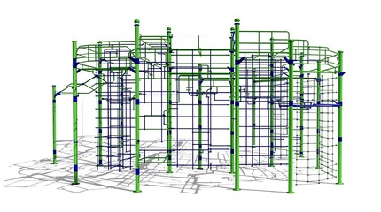 Dynamic Outdoor Obstacle Course Structure for Fitness Training and Adventure Sports. Modern Climbing Frame and Monkey Bars for Physical Challenge a...