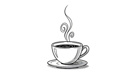 A steaming cup of hot coffee presented in a simple sketch with its aroma swirling upwards