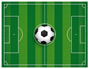 Overhead view of a soccer field with ball