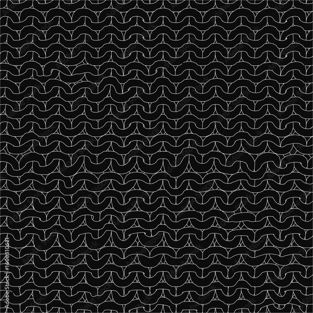 Poster black and white geometric pattern features flowing wavy lines forming a seamless contour design. the