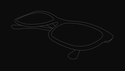 Stylish sunglasses with a bold white contour stand out against a sleek black background. The clean lines and high contrast create a modern, minimalist aesthetic. Perfect for fashion, design.