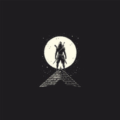 assassin standing on the roof at night design vector template illustration