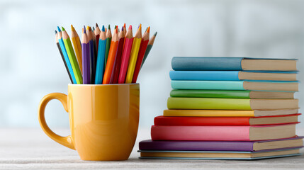Fototapeta premium Back to School Colorful Pencils Apples and a Classic Pencil Case on white background
