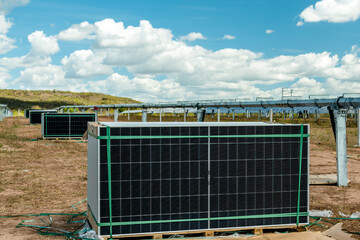 Solar Energy: photovoltaic panel modules and details of parts for clean energy generation