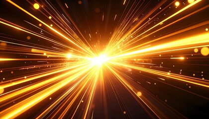 Radiating golden light bursts outward from a central point, against a dark background