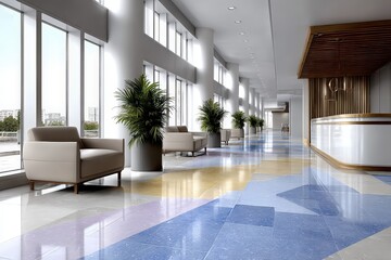Fototapeta premium Modern Bright Lobby with Natural Lighting and Green Plants