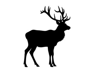 Obraz premium Black deer silhouette with antlers, suitable for nature themed designs, hunting graphics, greeting cards, apparel, and wildlife related projects.
