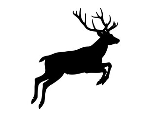 Black silhouette of majestic deer with antlers. Suitable for logo design, nature themed graphics, hunting or wildlife themed projects.