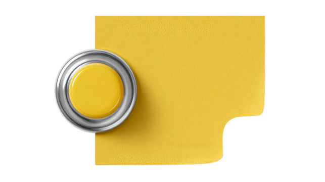 Collection yellow sticker pinned pushbutton with curled corner, ready for your message. Isolated on white background. Front view. Top view. Close up. Set