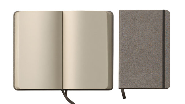 Open and closed notebook mockups set isolated on transparent background