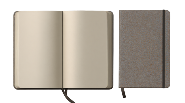Open and closed notebook mockups set isolated on transparent background