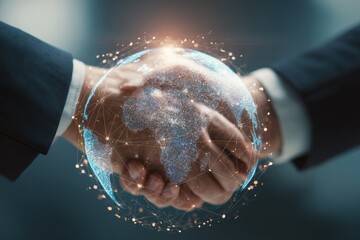 Business handshake with a digital globe