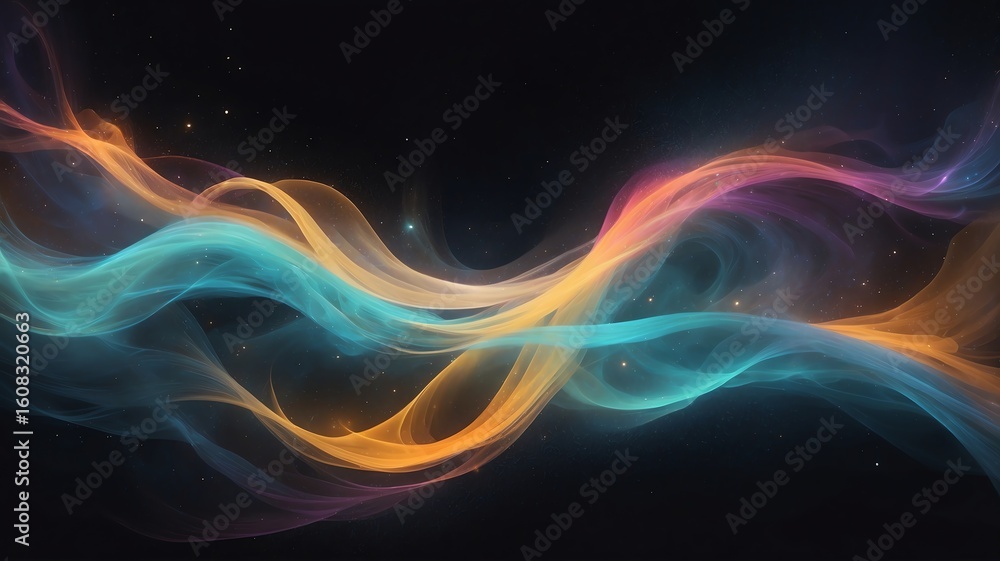 Poster abstract waves of light flowing in space with stars background