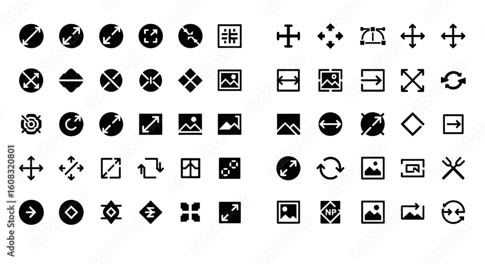 Poster a collection of various black and white icons with different patterns and symbols.