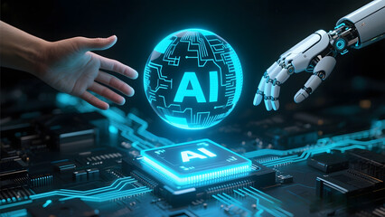 AI Processor: Glowing Microchip on Futuristic Circuitry