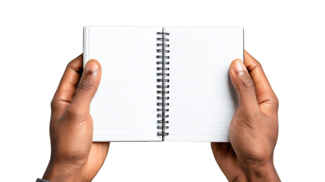 PNG,Notebook in hands, isolated on white background - Powered by Adobe