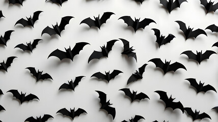 Fototapeta premium Flying Paper Bats in Foggy White Background – Minimalist Halloween Concept Illustration