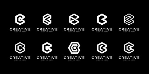 set of abstract initial letter W , C logo template