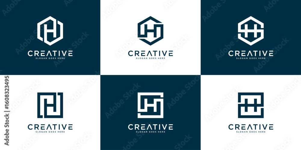 Poster set of initial h abstract logo vector template