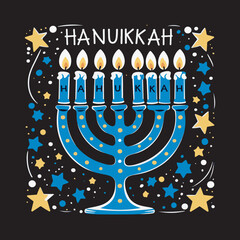 Obraz premium Colorful Menorah Hanukkah Vector Graphic