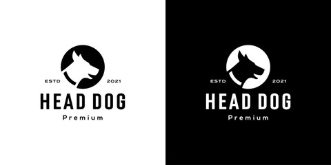 head dog circle logo vector negative space