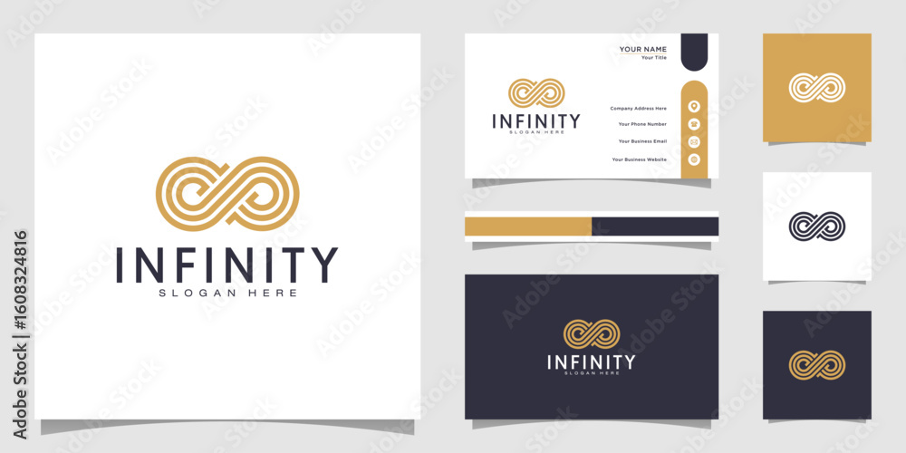 Poster infinity loop with line art style symbol and business card