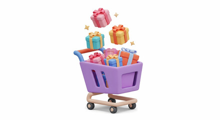 Shopping Spree: Colorful Gifts Overflowing Shopping Cart