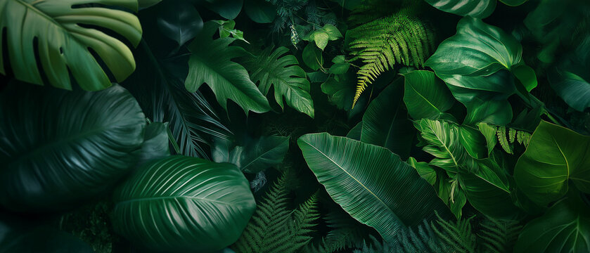 folhagem tropical verdejante exibindo v&aacute;rias texturas e formas, criando uma cena natural fresca, tranquila e envolvente com vegeta&ccedil;&atilde;o rica
