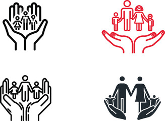 Obraz premium Family care icons in hands, protection concept eps