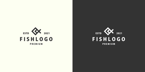 fish line logo vector design premium
