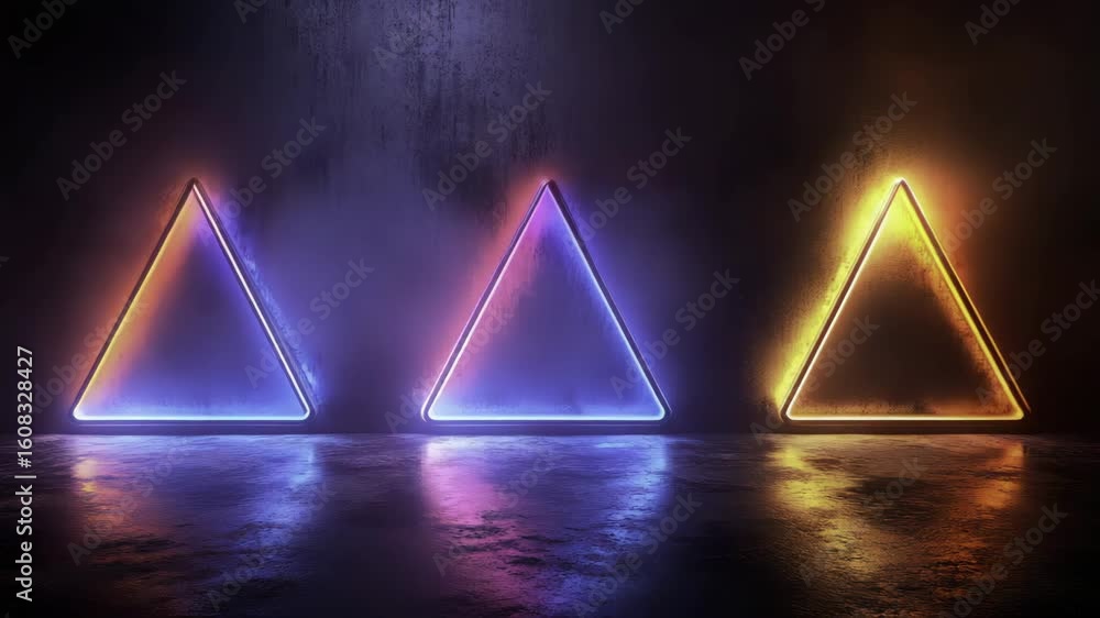 Poster abstract neon triangle shapes with color variations and futuristic reflections glowing video