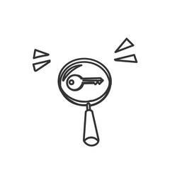 hand drawing doodle key inside magnifying glass icon
