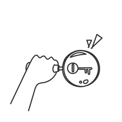 hand drawing doodle key inside magnifying glass icon