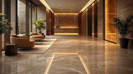 Modern luxury hotel lobby.  Spacious and elegant interior design
