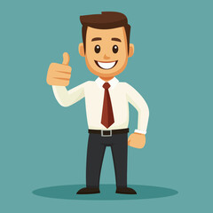 Happy businessman shows thumb up gesture cool. Flat design vector illustration