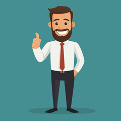 Happy businessman shows thumb up gesture cool. Flat design vector illustration