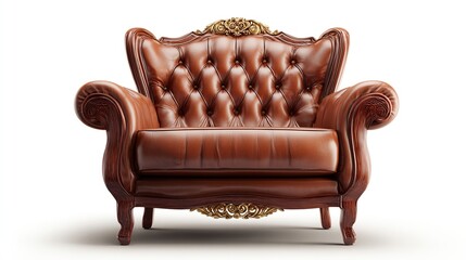 Ornate brown leather armchair, tufted,  classic style