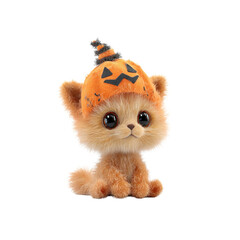 Adorable Kitten in Halloween Pumpkin Hat - 3D Render