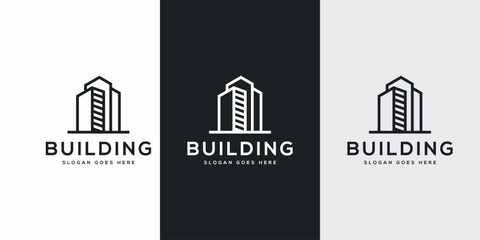 Building logo with line art style. city building abstract for logo design inspiration